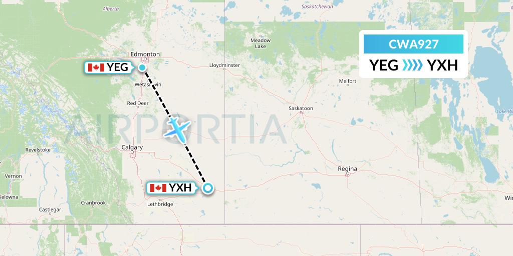 CWA927 Can West Corporate Air Charters Ltd. Flight Map: Edmonton to Medicine Hat
