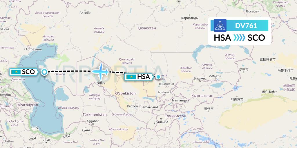 DV761 SCAT Flight Map: Shymkent to Aktau