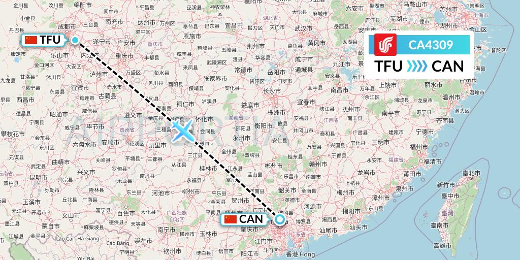 CA4309 Air China Flight Map: Chengdu to Guangzhou