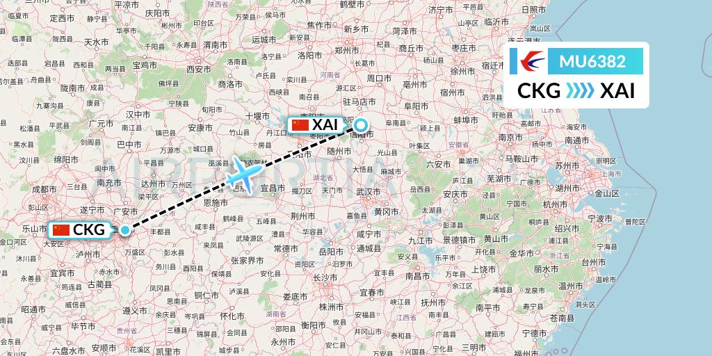 MU6382 China Eastern Airlines Flight Map: Chongqing to Xinyuan