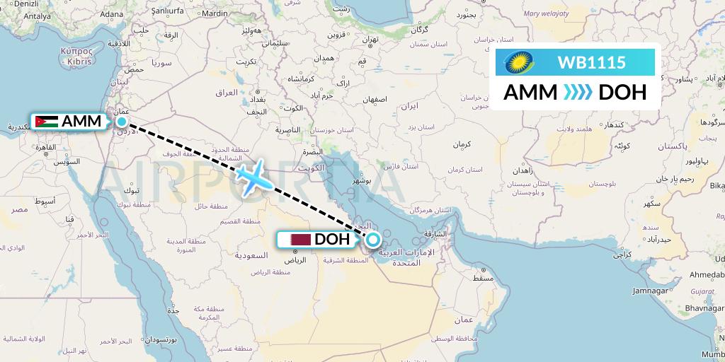 WB1115 RwandAir Flight Map: Amman to Doha