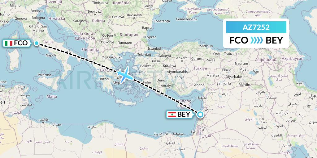 AZ7252 ITA Airways Flight Map: Rome to Beirut
