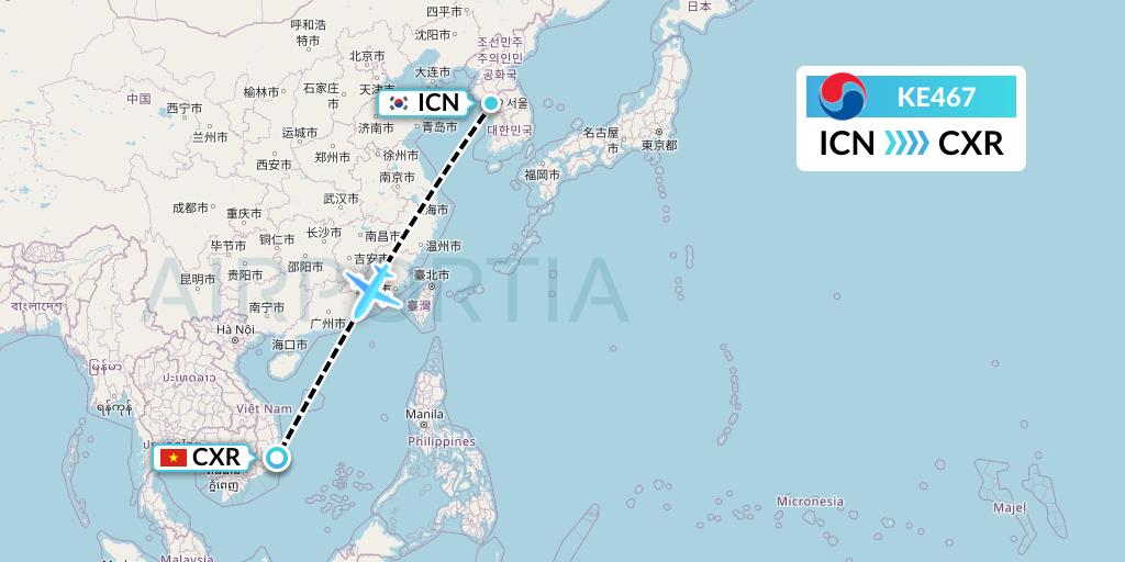 KE467 Korean Air Flight Map: Seoul to Nha Trang