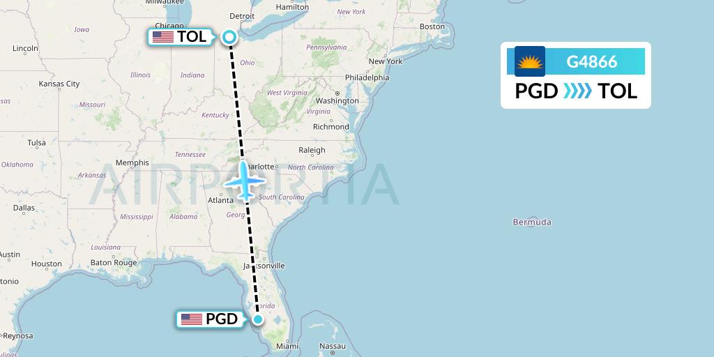 G4866 Allegiant Air Flight Map: Punta Gorda to Toledo