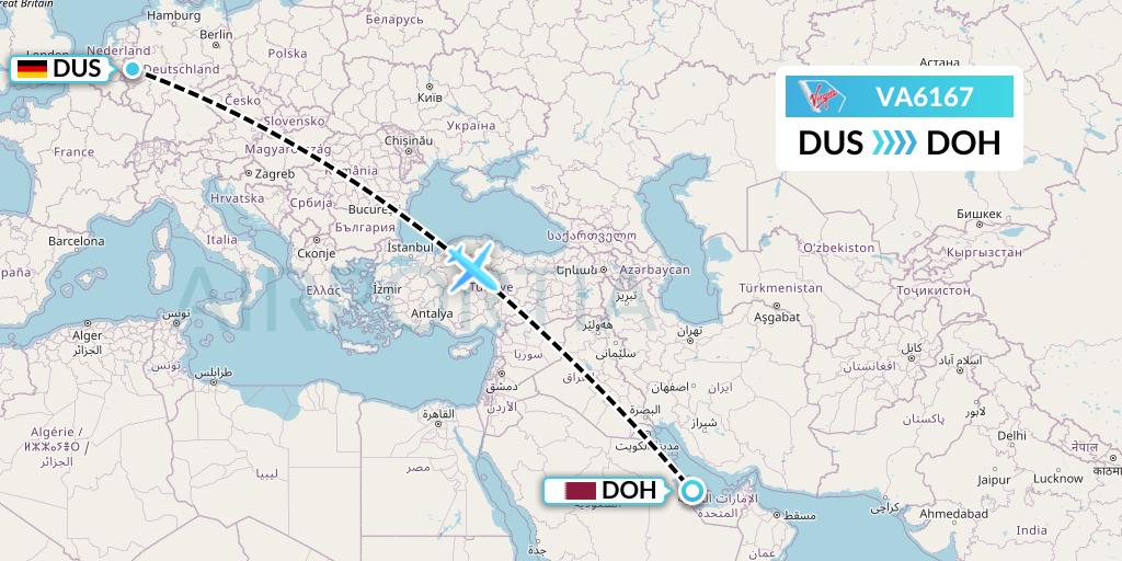 VA6167 Virgin Australia Flight Map: Dusseldorf to Doha