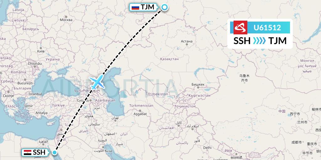 U61512 Ural Airlines Flight Map: Sharm el-Sheikh to Tyumen