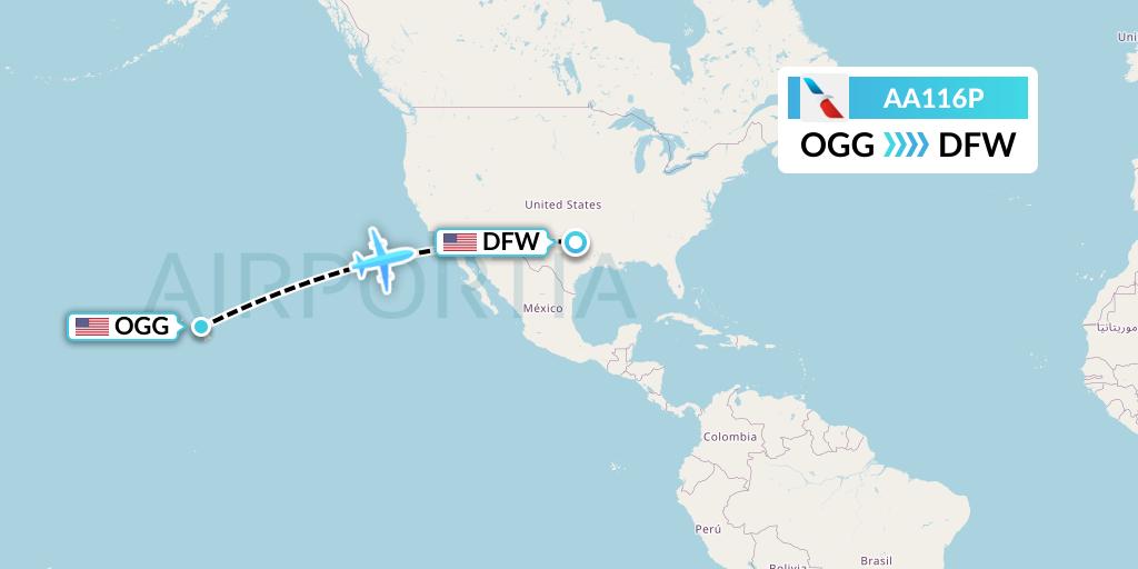 AA116P American Airlines Flight Map: Kahului to Dallas