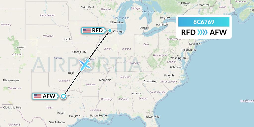 8C6769 Air Transport International Flight Map: Chicago to Fort Worth