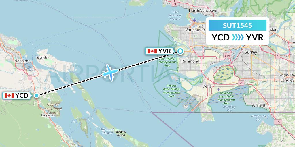 SUT1545 Summit Air Ltd. Flight Map: Nanaimo to Vancouver