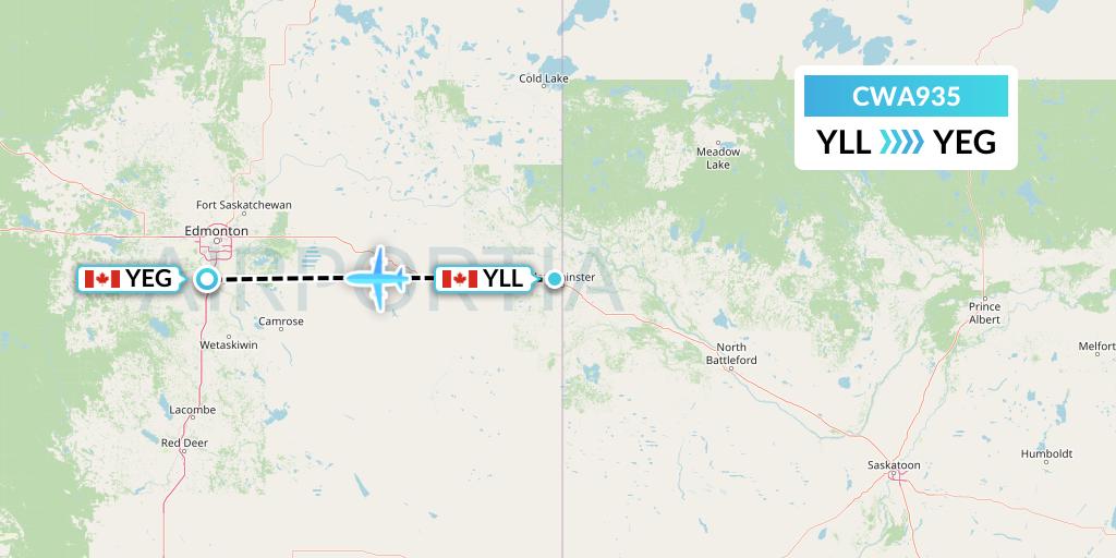 CWA935 Can West Corporate Air Charters Ltd. Flight Map: Lloydminster to Edmonton