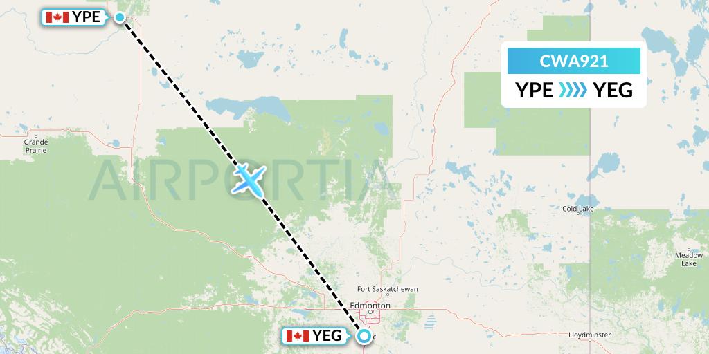 CWA921 Can West Corporate Air Charters Ltd. Flight Map: Peace River to Edmonton