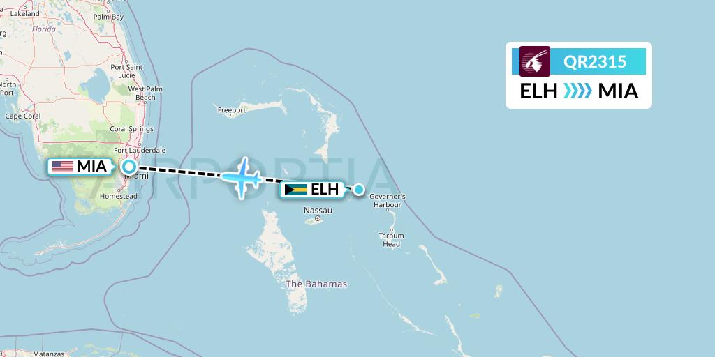 QR2315 Qatar Airways Flight Map: North Eleuthera to Miami