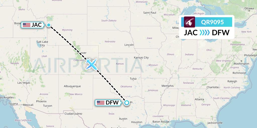 QR9095 Qatar Airways Flight Map: Jackson to Dallas