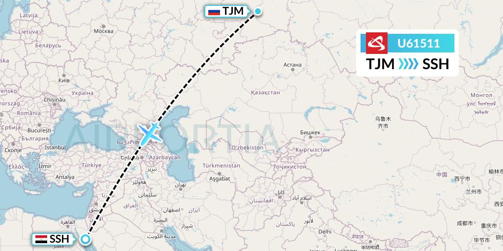 U61511 Ural Airlines Flight Map: Tyumen to Sharm el-Sheikh