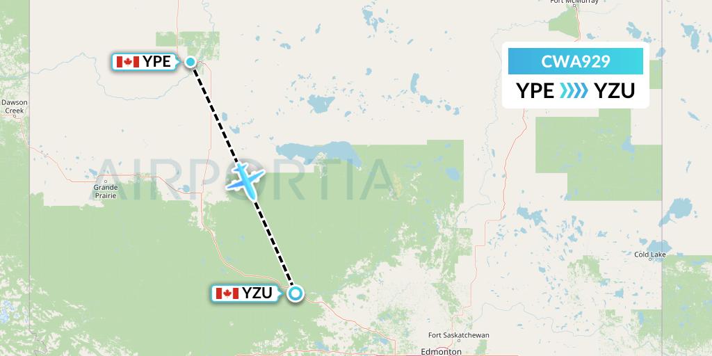 CWA929 Can West Corporate Air Charters Ltd. Flight Map: Peace River to Whitecourt
