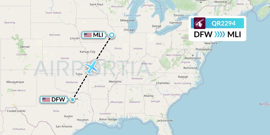QR2294 Qatar Airways Flight Map: Dallas to Moline