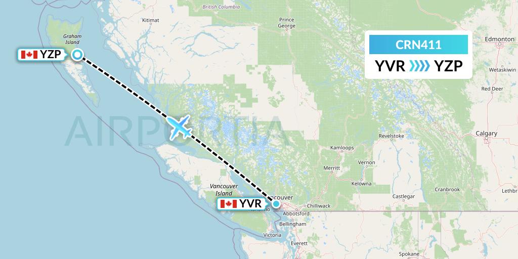 CRN411 Aerocaribbean Flight Map: Vancouver to Sandspit