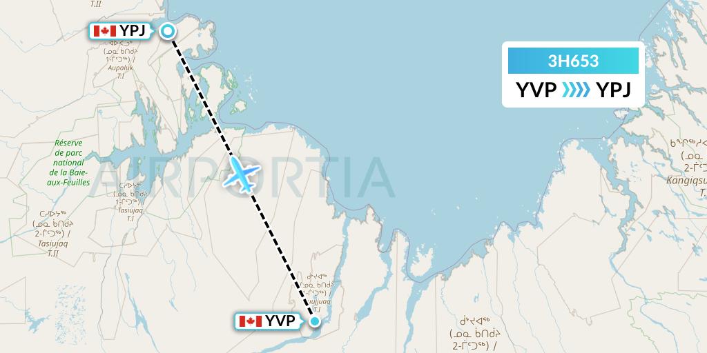 3H653 Air Inuit Flight Map: Kuujjuaq to Aupaluk