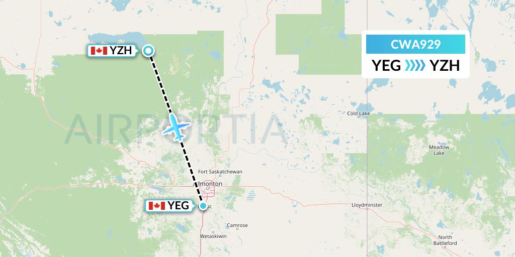 CWA929 Can West Corporate Air Charters Ltd. Flight Map: Edmonton to Slave Lake