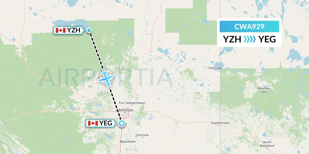 CWA929 Can West Corporate Air Charters Ltd. Flight Map: Slave Lake to Edmonton