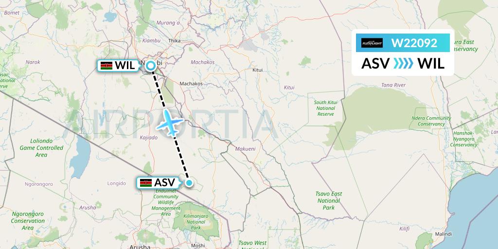 W22092 Flex Flight Flight Map: Amboseli National Park to Nairobi