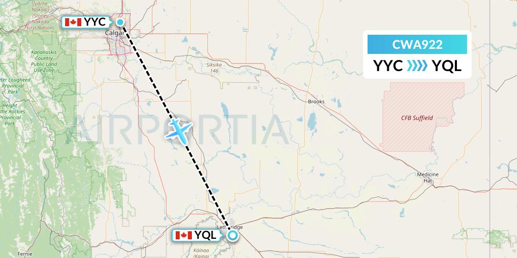 CWA922 Can West Corporate Air Charters Ltd. Flight Map: Calgary to Lethbridge