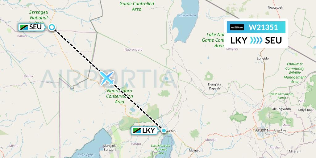 W21351 Flex Flight Flight Map: Lake Manyara National Park to Seronera