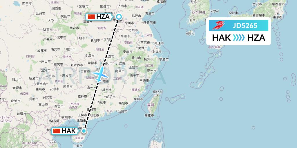 JD5265 Capital Airlines Flight Map: Haikou to Jinan