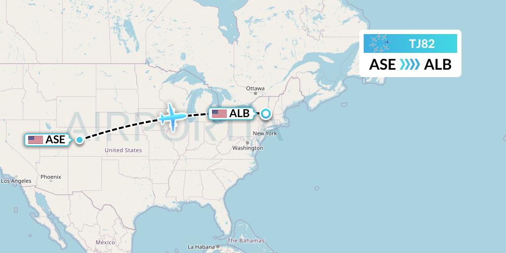 TJ82 Tradewind Aviation Flight Map: Aspen to Albany