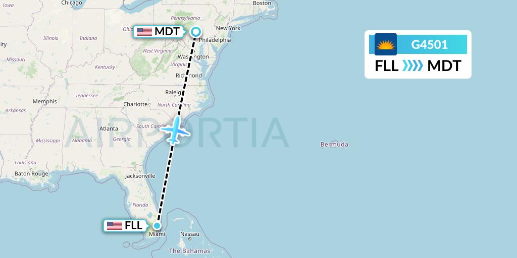 G4501 Allegiant Air Flight Map: Fort Lauderdale to Harrisburg