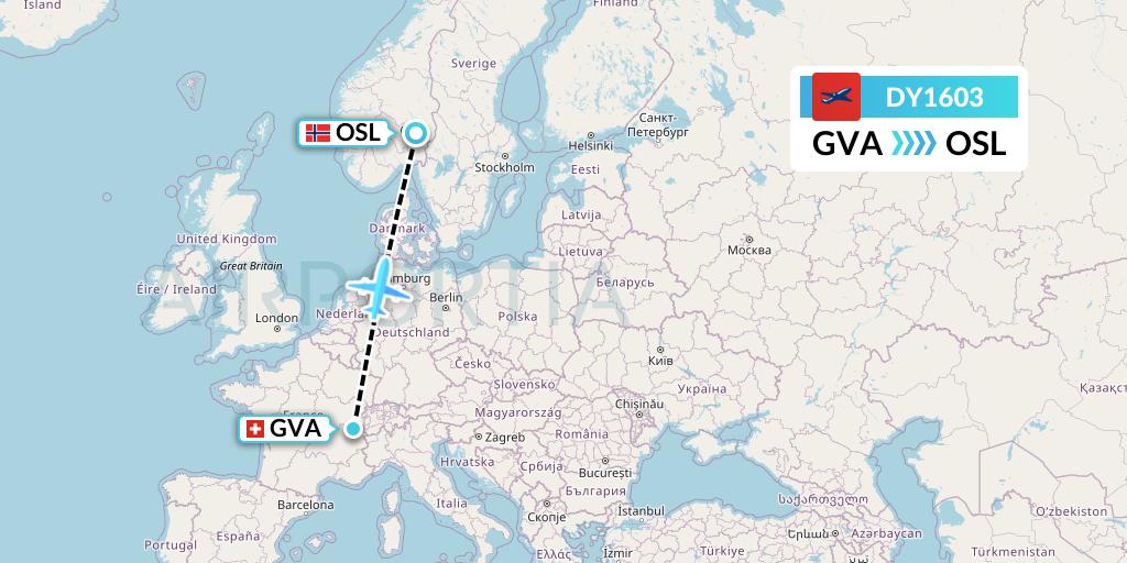 DY1603 Norwegian Flight Map: Geneva to Oslo