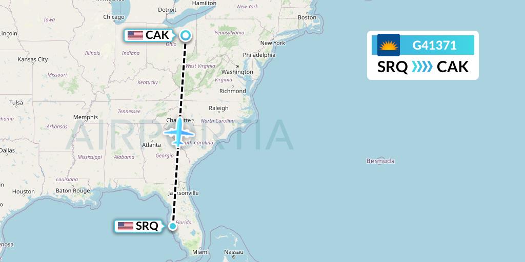 G41371 Allegiant Air Flight Map: Sarasota to Akron