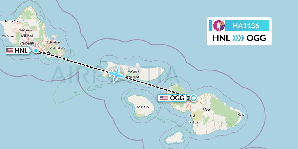 HA1136 Hawaiian Airlines Flight Map: Honolulu to Kahului