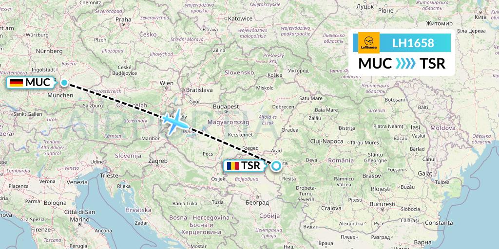 LH1658 Lufthansa Flight Map: Munich to Timisoara