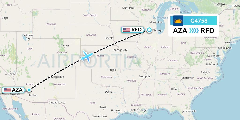 G4758 Allegiant Air Flight Map: Phoenix to Chicago