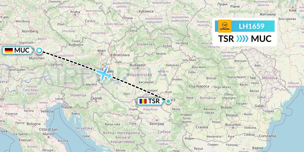 LH1659 Lufthansa Flight Map: Timisoara to Munich