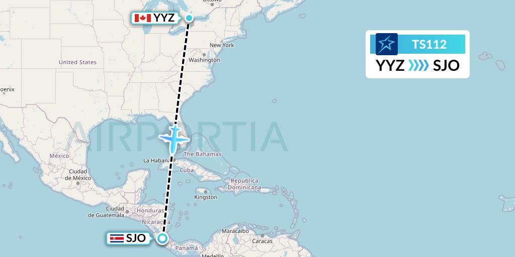 TS112 Air Transat Flight Map: Toronto to San Jose
