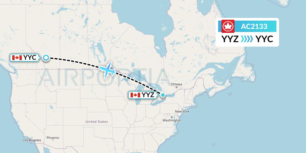 AC2133 Air Canada Flight Map: Toronto to Calgary