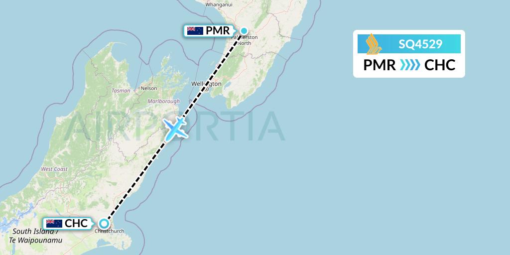 SQ4529 Singapore Airlines Flight Map: Palmerston North to Christchurch