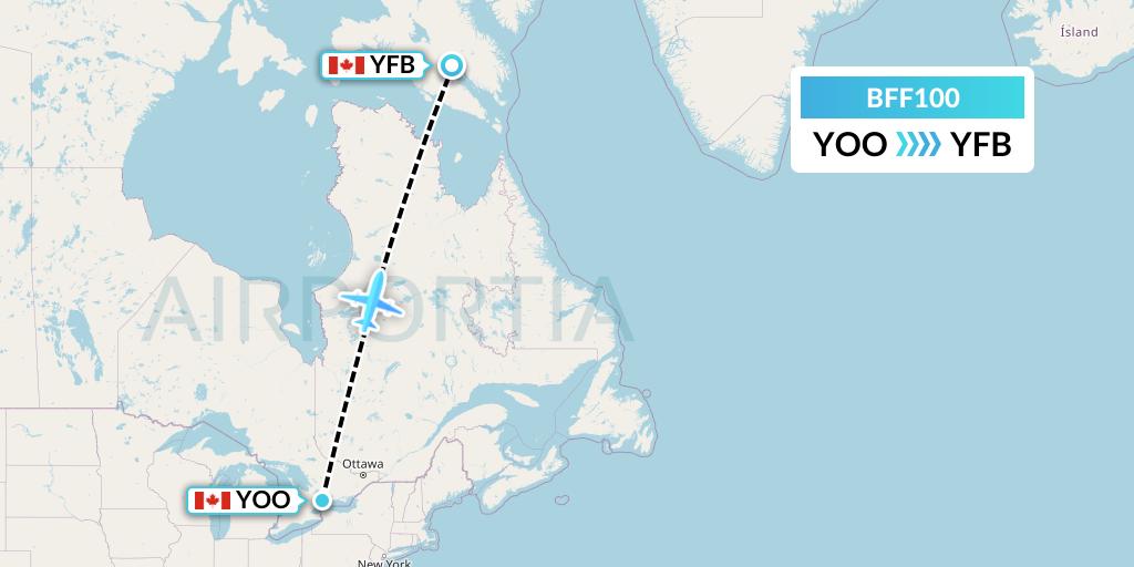 BFF100 Air Nunavut Flight Map: Oshawa to Iqaluit