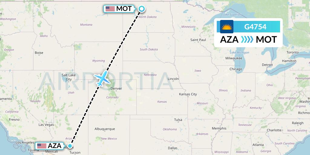 G4754 Allegiant Air Flight Map: Phoenix to Minot