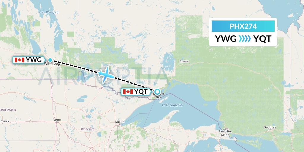 PHX274 SkyCare Flight Map: Winnipeg to Thunder Bay