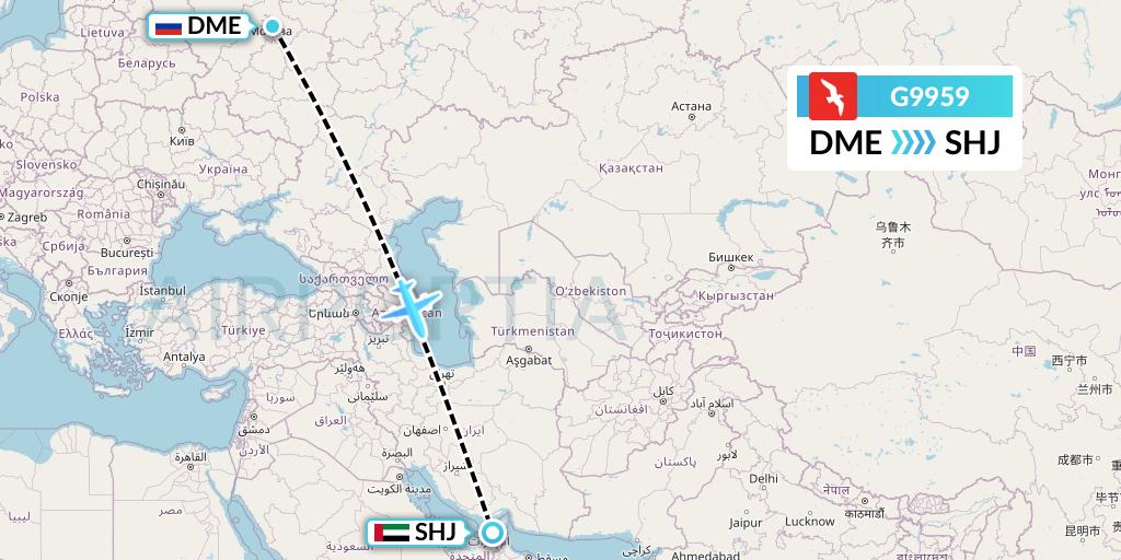 G9959 Air Arabia Flight Map: Moscow to Sharjah