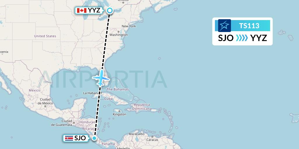 TS113 Air Transat Flight Map: San Jose to Toronto