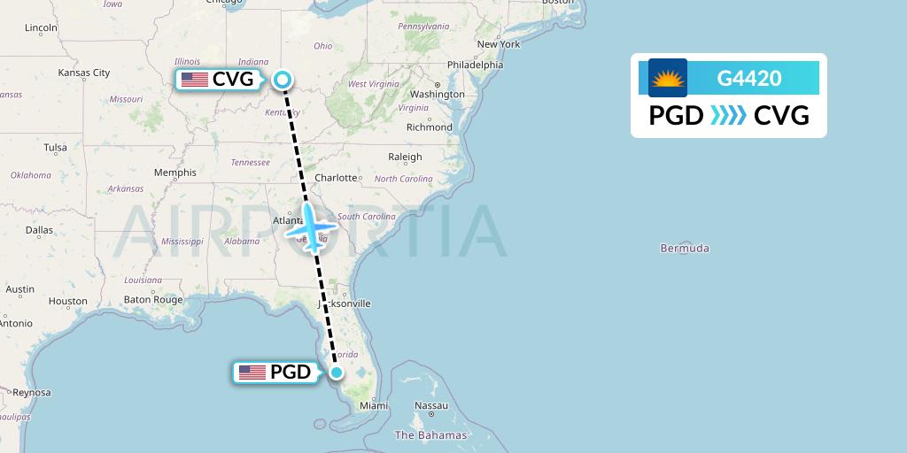 G4420 Allegiant Air Flight Map: Punta Gorda to Cincinnati