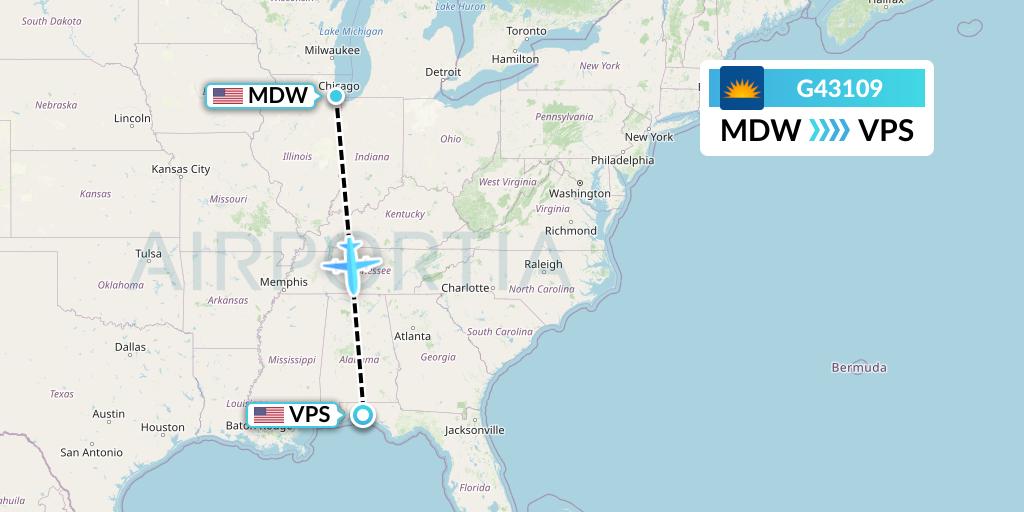 G43109 Allegiant Air Flight Map: Chicago to Valparaiso