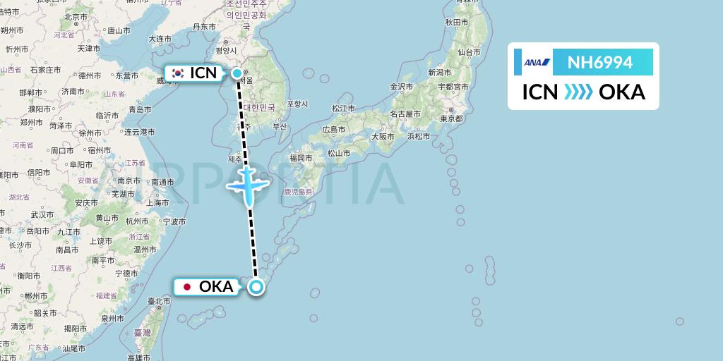 NH6994 All Nippon Airways Flight Map: Seoul to Naha
