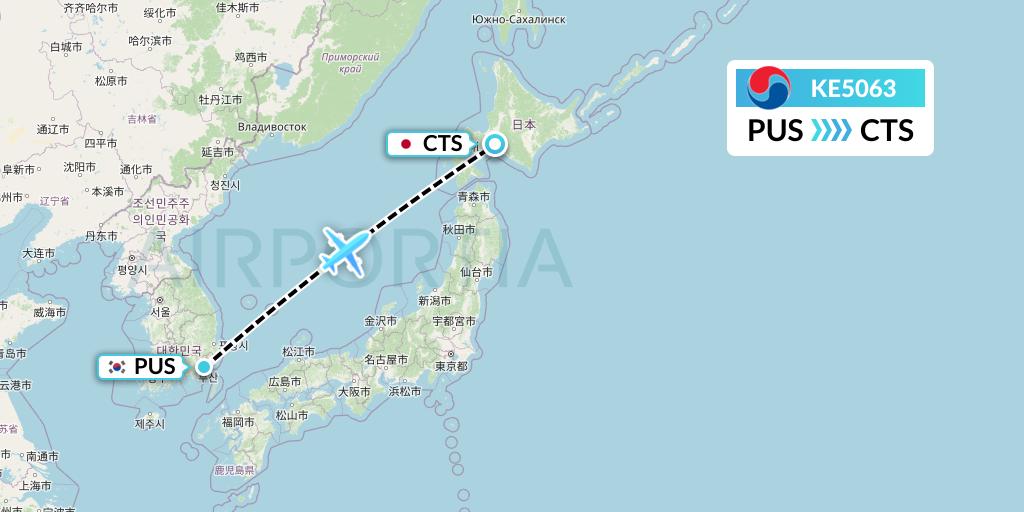 KE5063 Korean Air Flight Map: Busan to Sapporo