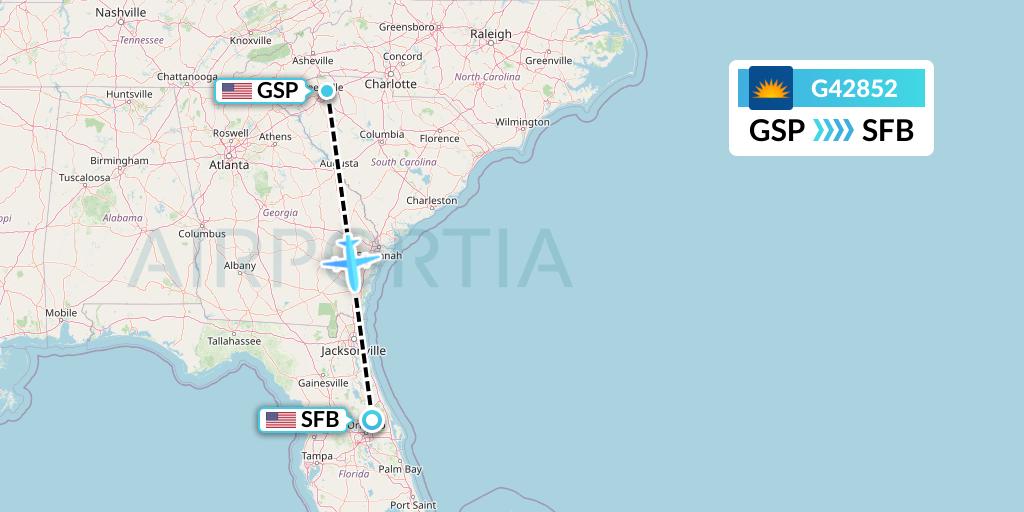 G42852 Allegiant Air Flight Map: Greenville-Spartanburg to Orlando