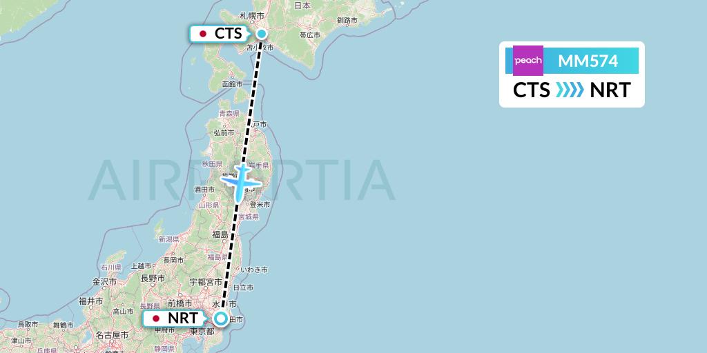 MM574 Peach Aviation Flight Map: Sapporo to Tokyo
